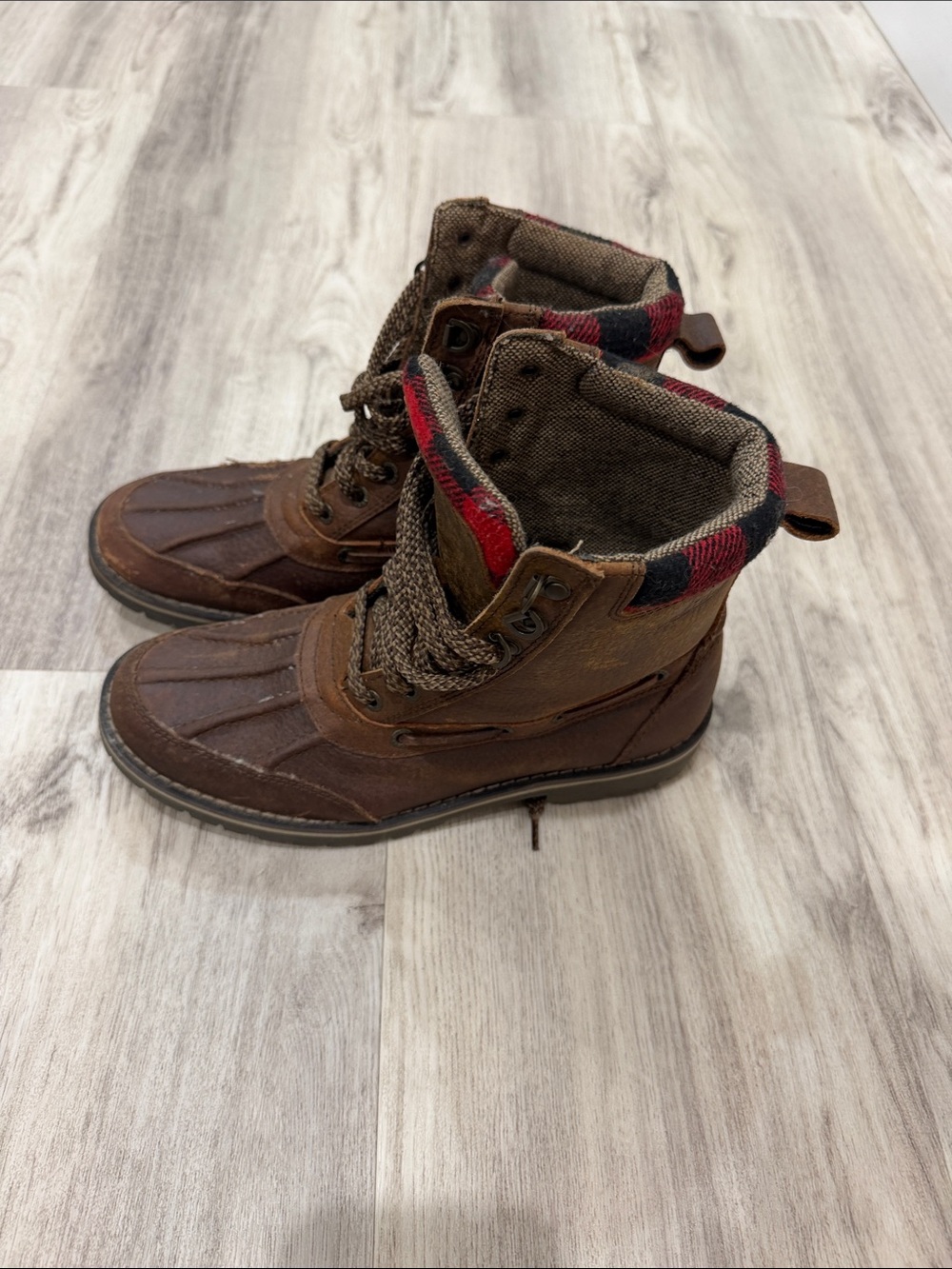 Bass Brown Lace-Up Plaid-Collar Men's Boots size  7 m
